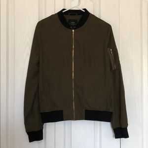 Zara nylon jacket olive green and gold zippers